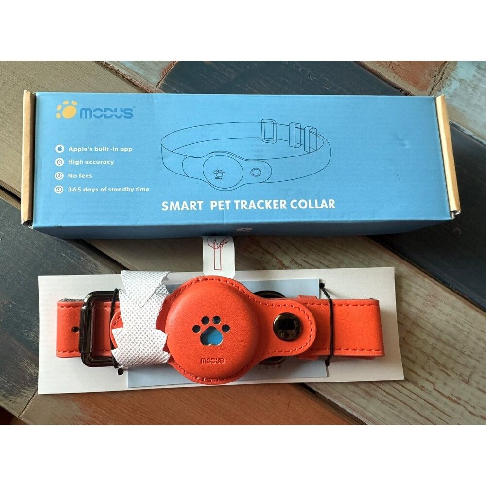 MODUS Smart Pet Tracker Collar M-249 8-18" Orange Apples App No Fees NEW